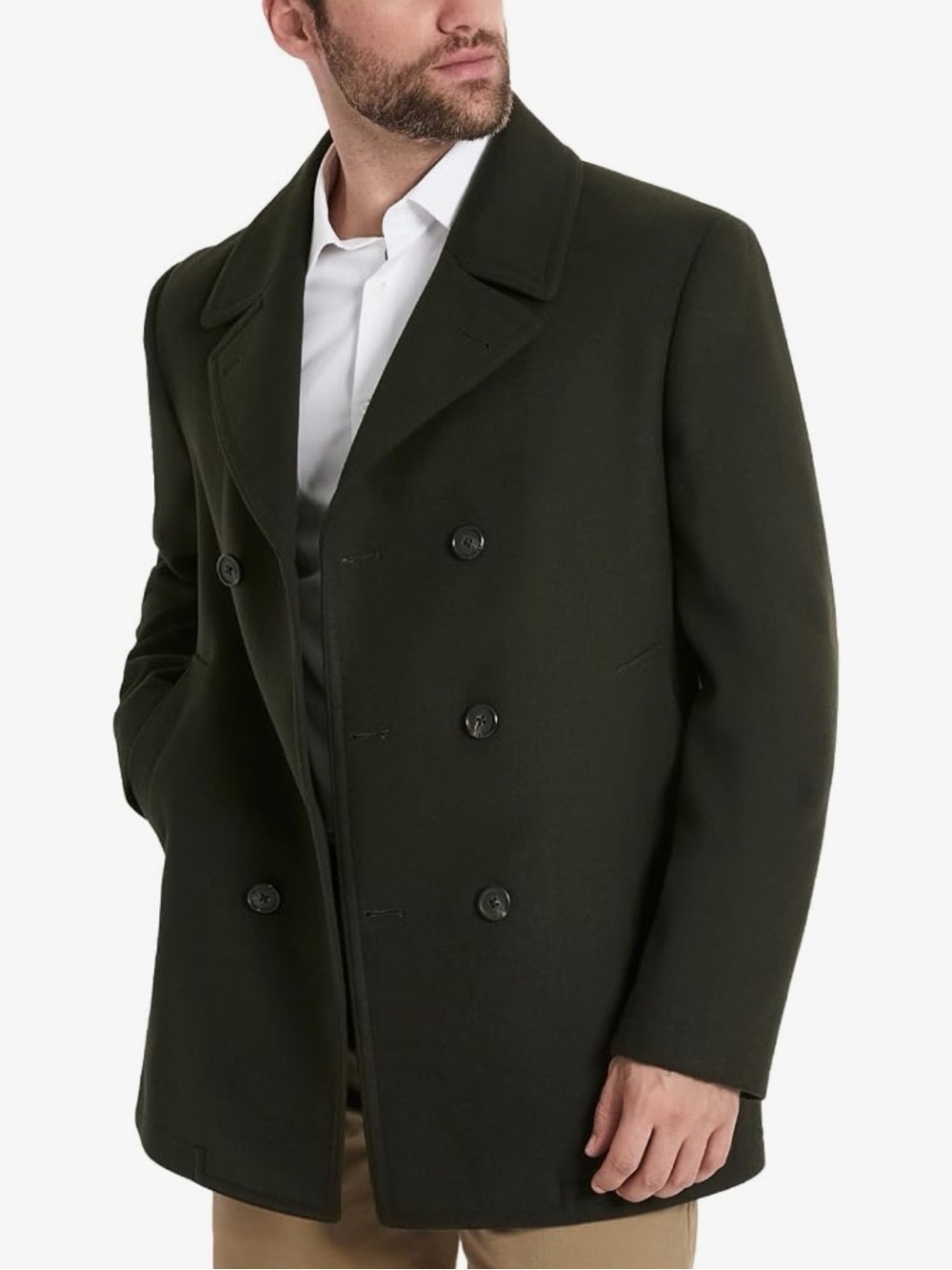 Van Heusen Tatton Classic Double
Breasted Peacoat Olive Green Men’s Size L
NWT